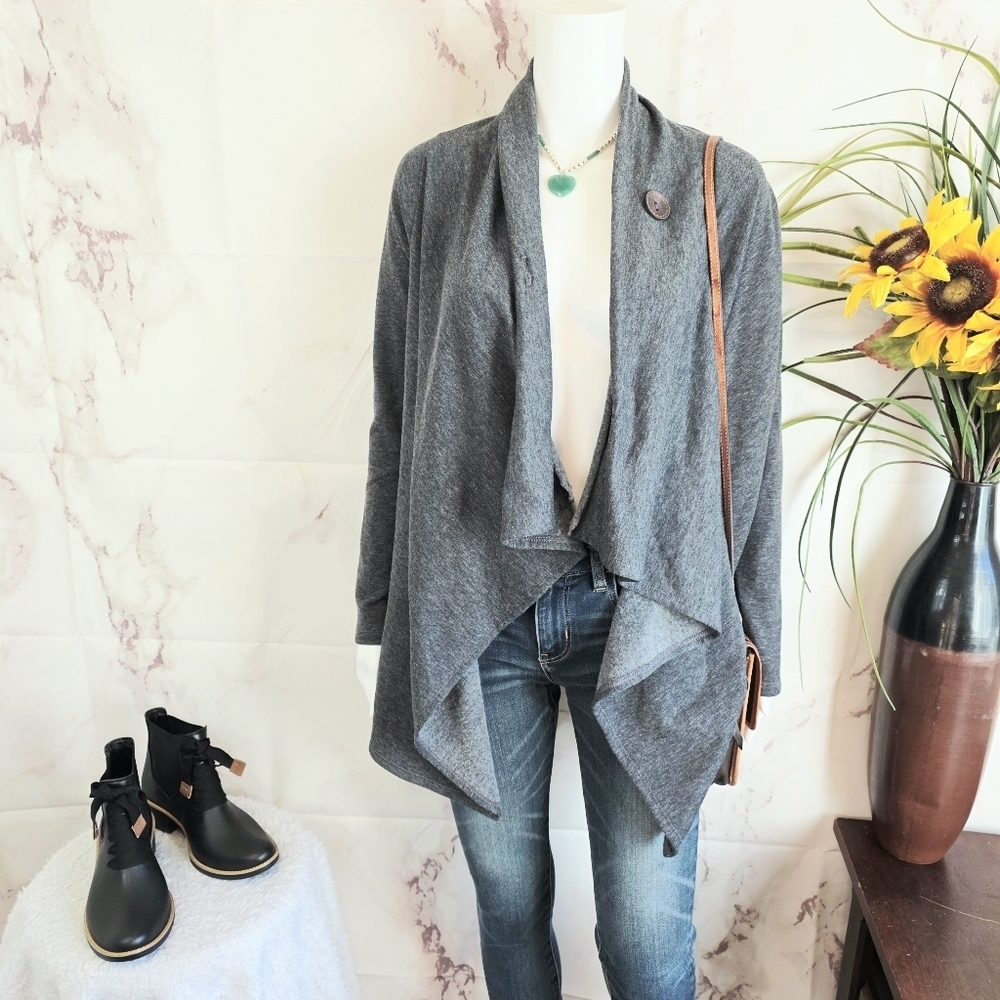 Bobeau Convertible Wrap Fleece Lined Gray Women's Cardigan Sweater